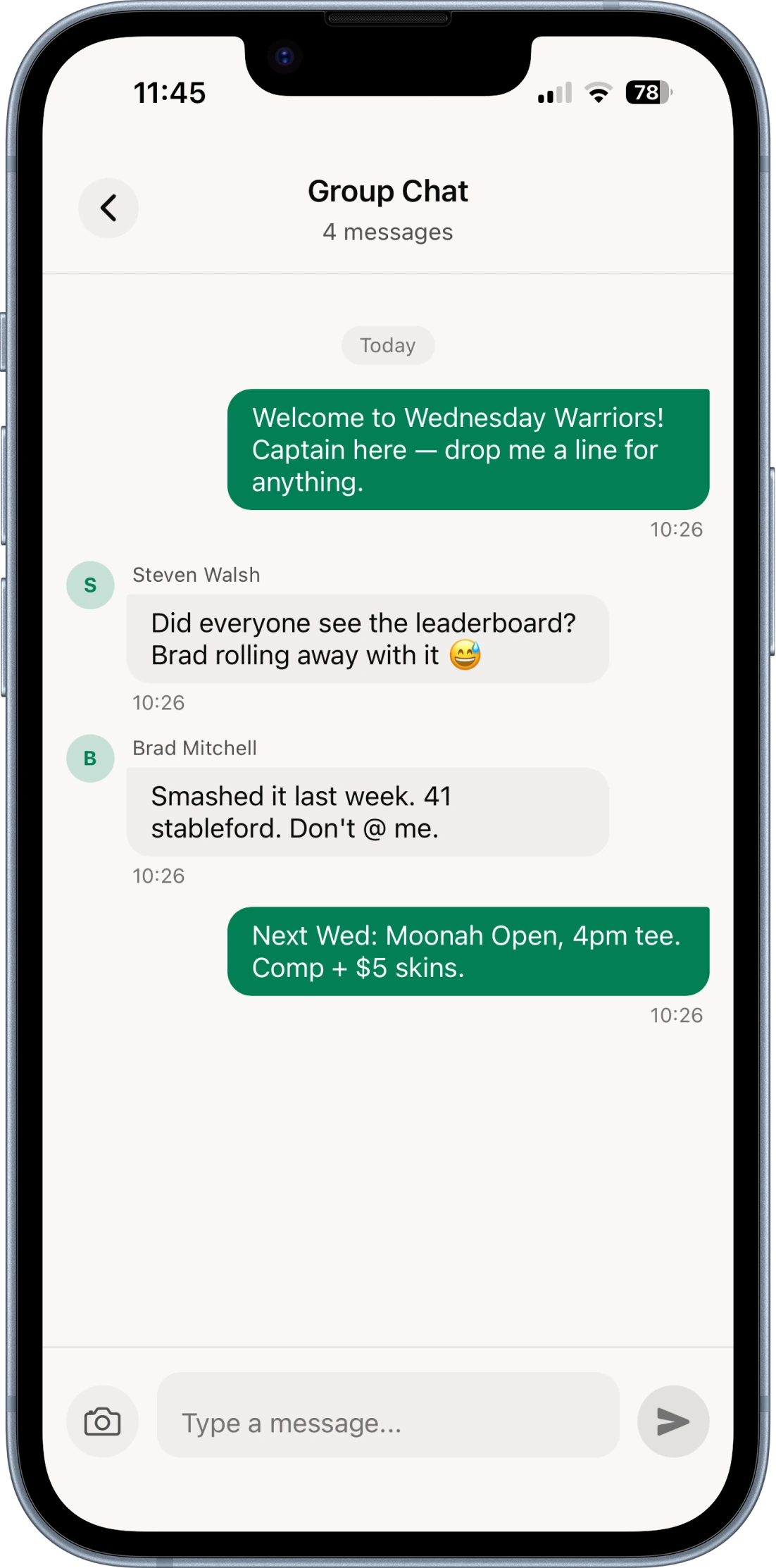 Wednesday Warriors group chat thread