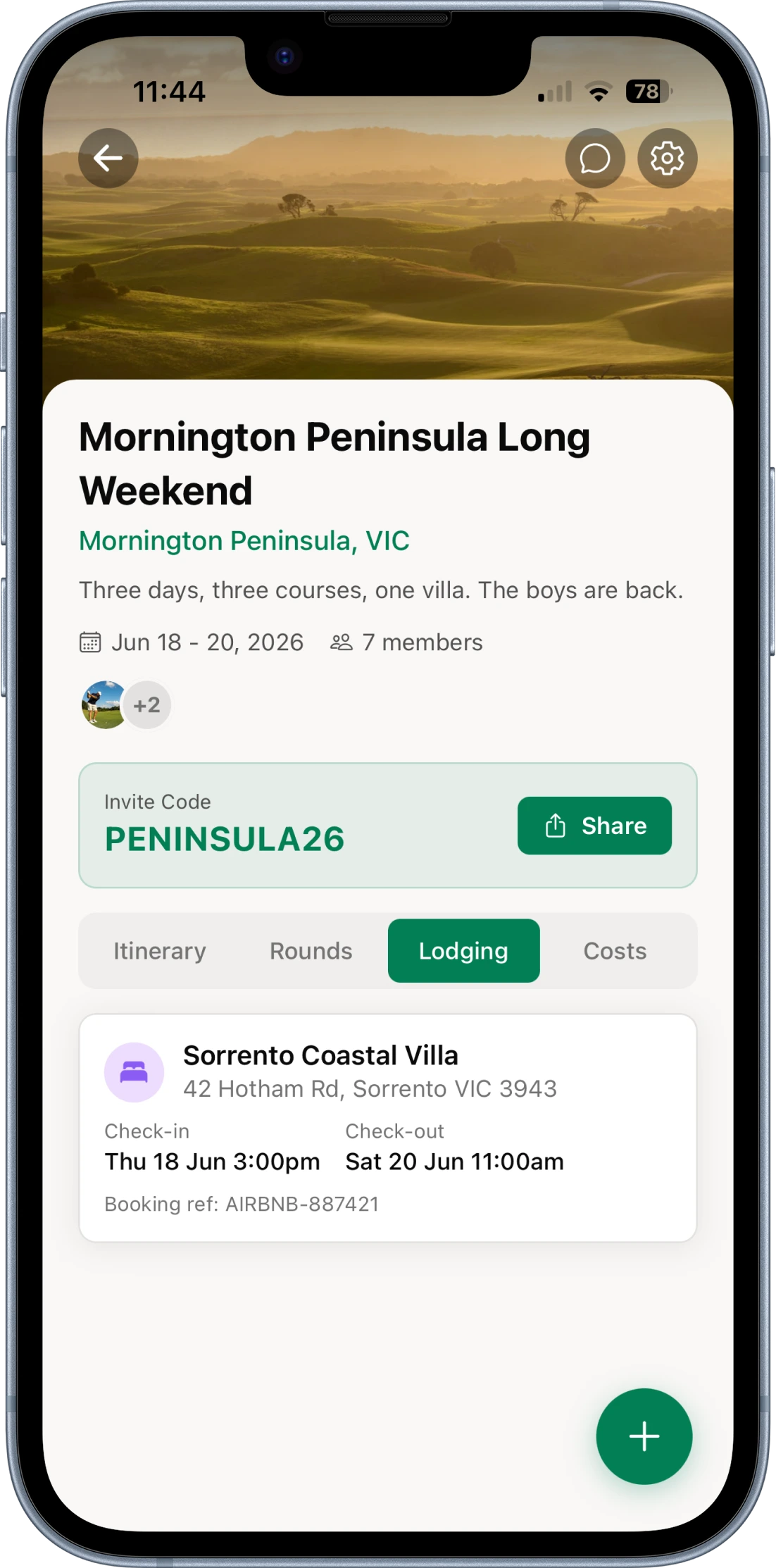 Trip lodging detail for Sorrento Coastal Villa with check-in dates